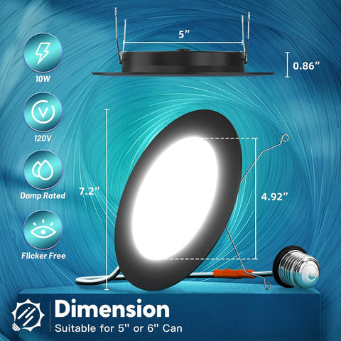 FREELICHT 6 Pack Retrofit LED Recessed Lighting 6 Inch, 5CCT, Black