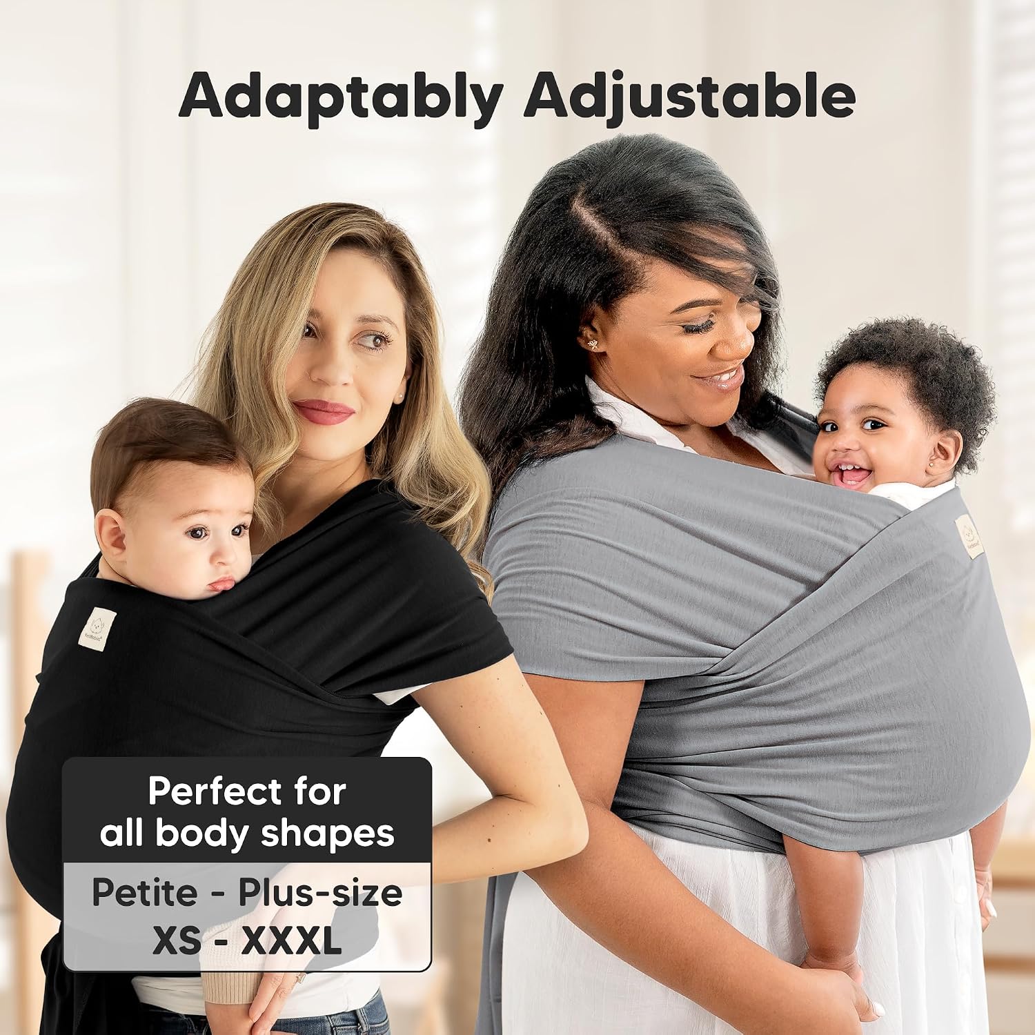 KeaBabies Baby Wrap Carrier, All in 1 Original Baby Carrier (Trendy Black)