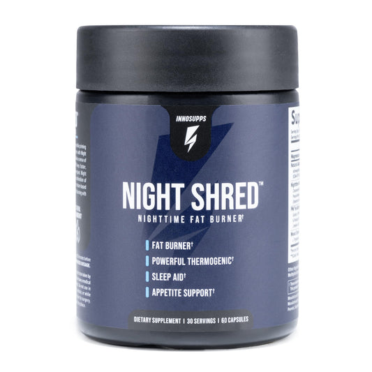 InnoSupps Night Shred | Night Time Fat Burner and Natural Sleep Support | Ashwaganda, 5-HTP, CLA, Melatonin | Appetite Suppressant | Weight Loss Support (60 Vegetarian Capsules)