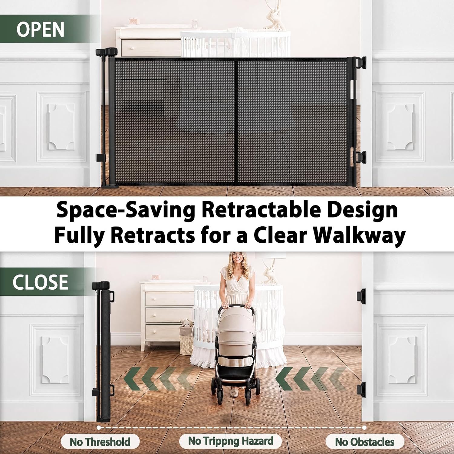 KISKIZ Reinforced 50" Wide Retractable Baby Gates, Prevent Crawling Under