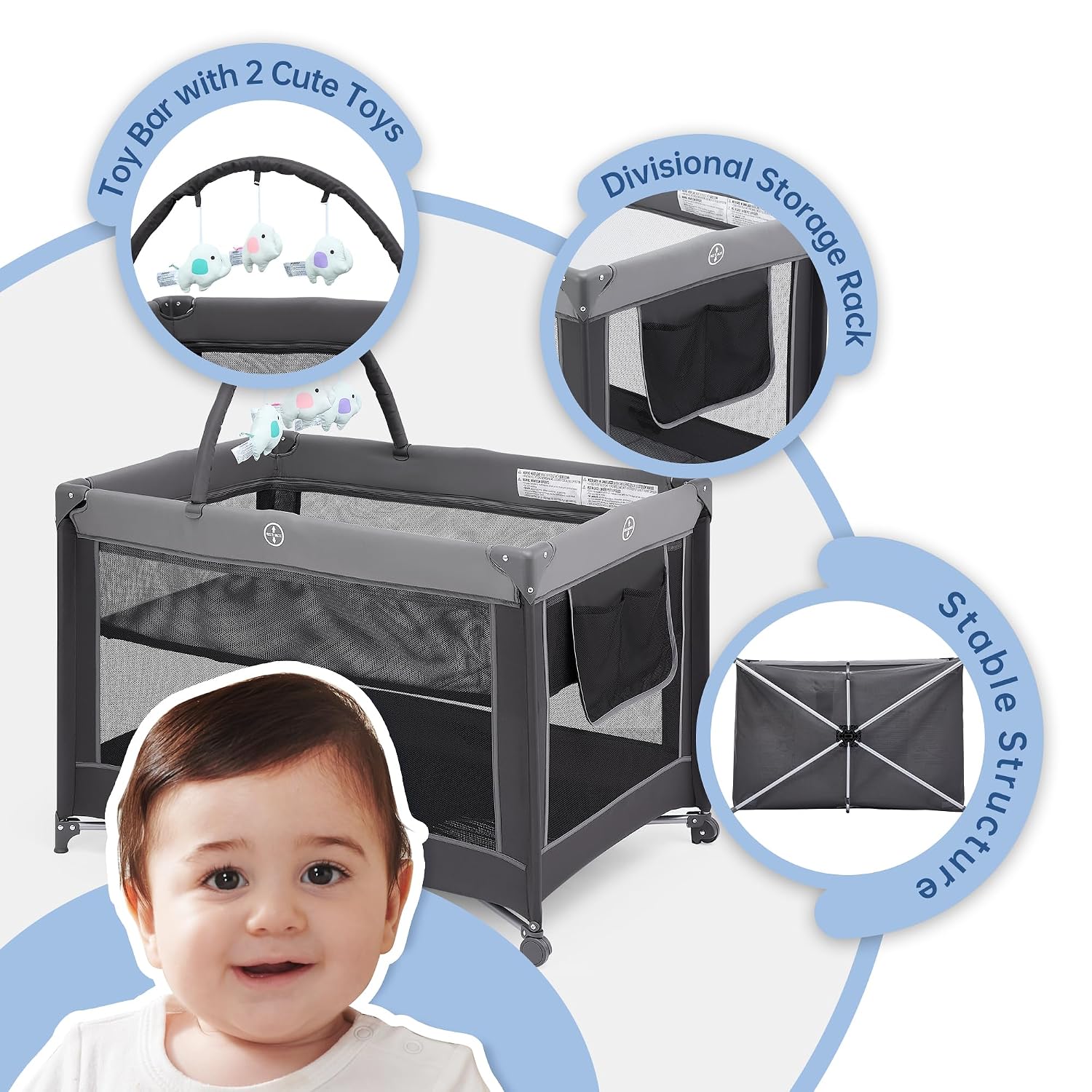 Pamo Babe Foldable Portable Baby Playard Crib for Toddlers