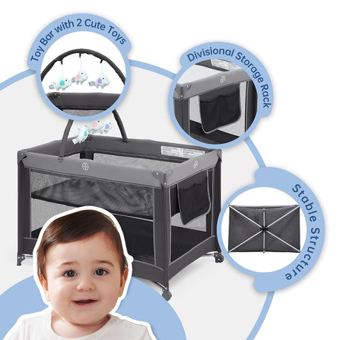 Pamo Babe Foldable Portable Baby Playard Crib for Toddlers