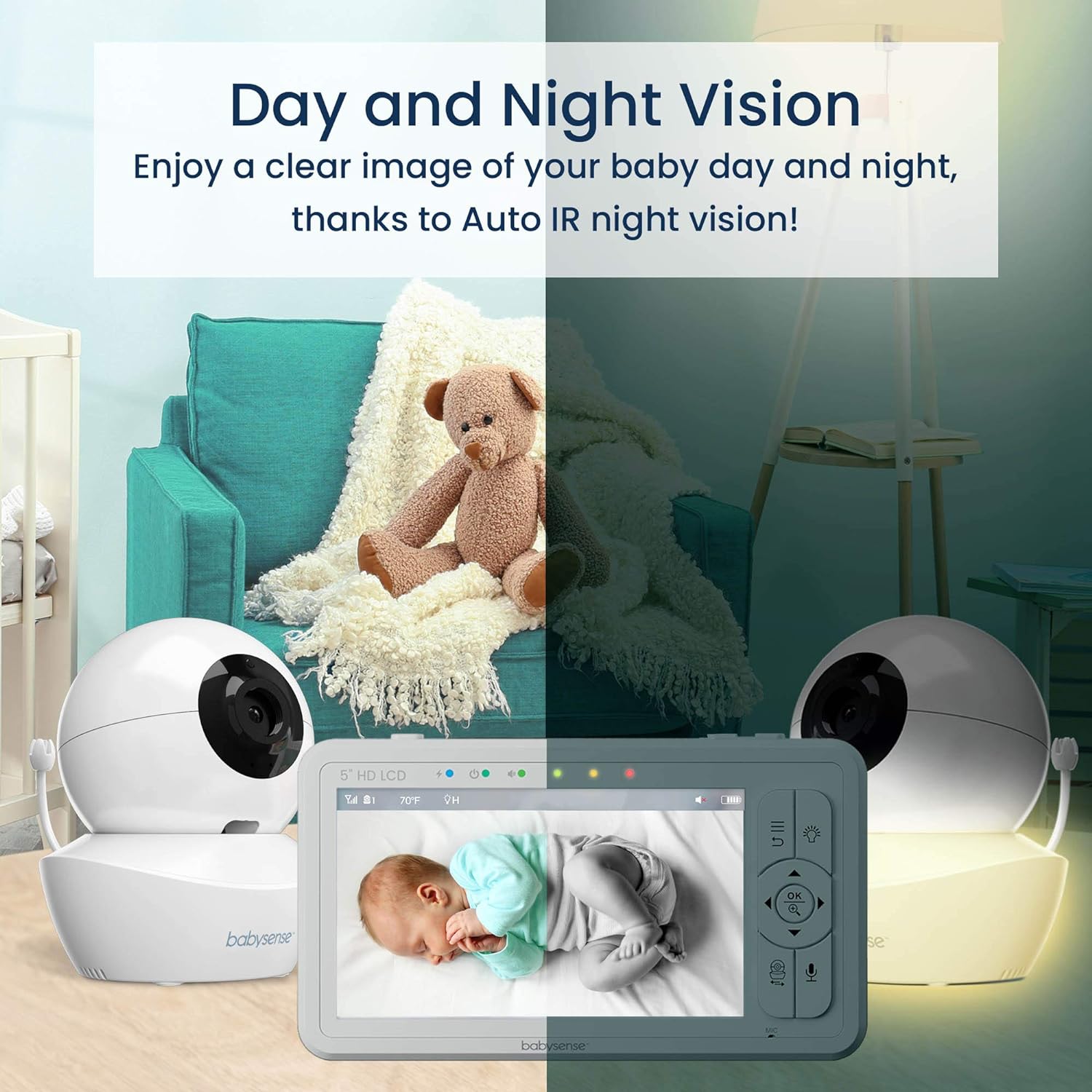 Babysense True Sleep HD Baby Monitor with Camera and Audio + Baby Sleep Movement Monitor, No WiFi, 2 Non-Contact Under Mattress Sensors, Non-Wearable Monitor, Full Crib Coverage