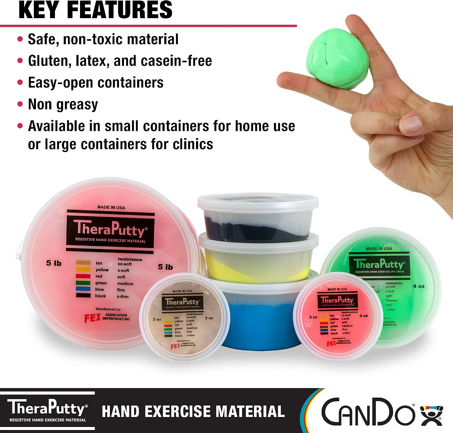 CANDO-10-0925 TheraPutty Standard Exercise Putty, Green: Medium, 5 lb