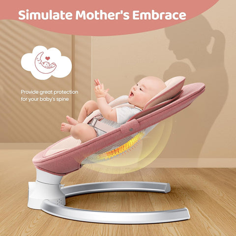 Baby Swing for Infants - Electric Baby Rocker with Exclusive App Function, Upgraded 5 Point Harness, Bluetooth Support, 10 Preset Lullabies and 5 Speeds, Portable Swing for Baby Boy Girl（Pink）