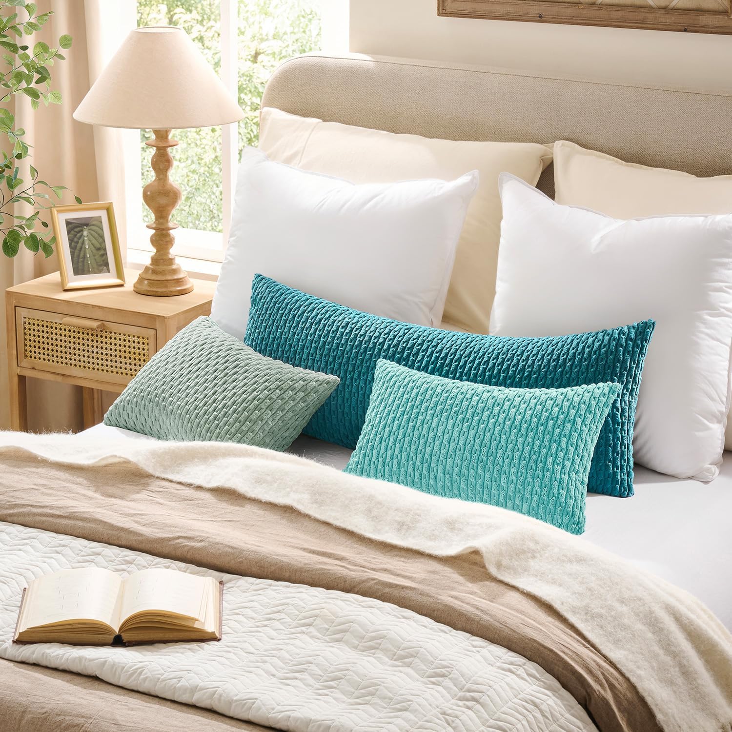 Kevin Textile Soft Corduroy 12"x20" Lumbar Pillow Cover 1 Pack, Aqua Green