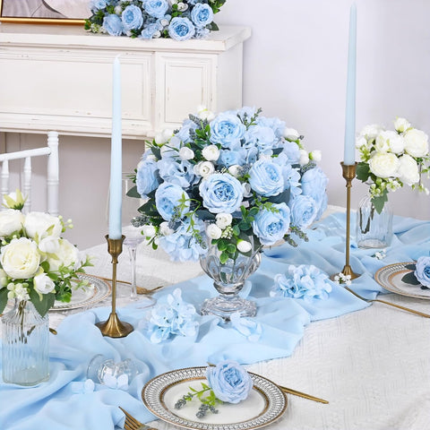 2 Packs Peonies Artificial Flowers, Blue Silk Flowers Artificial Peonies
