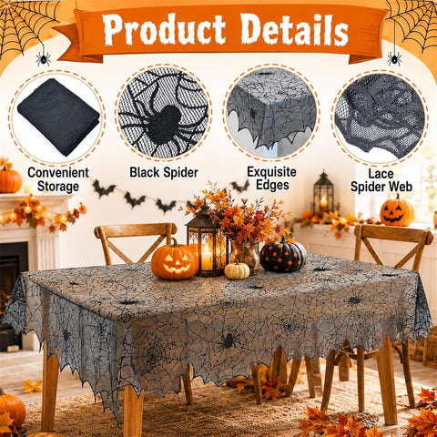 Jomelly Halloween Spider Web Lace Tablecloth,54 x 72 Inch