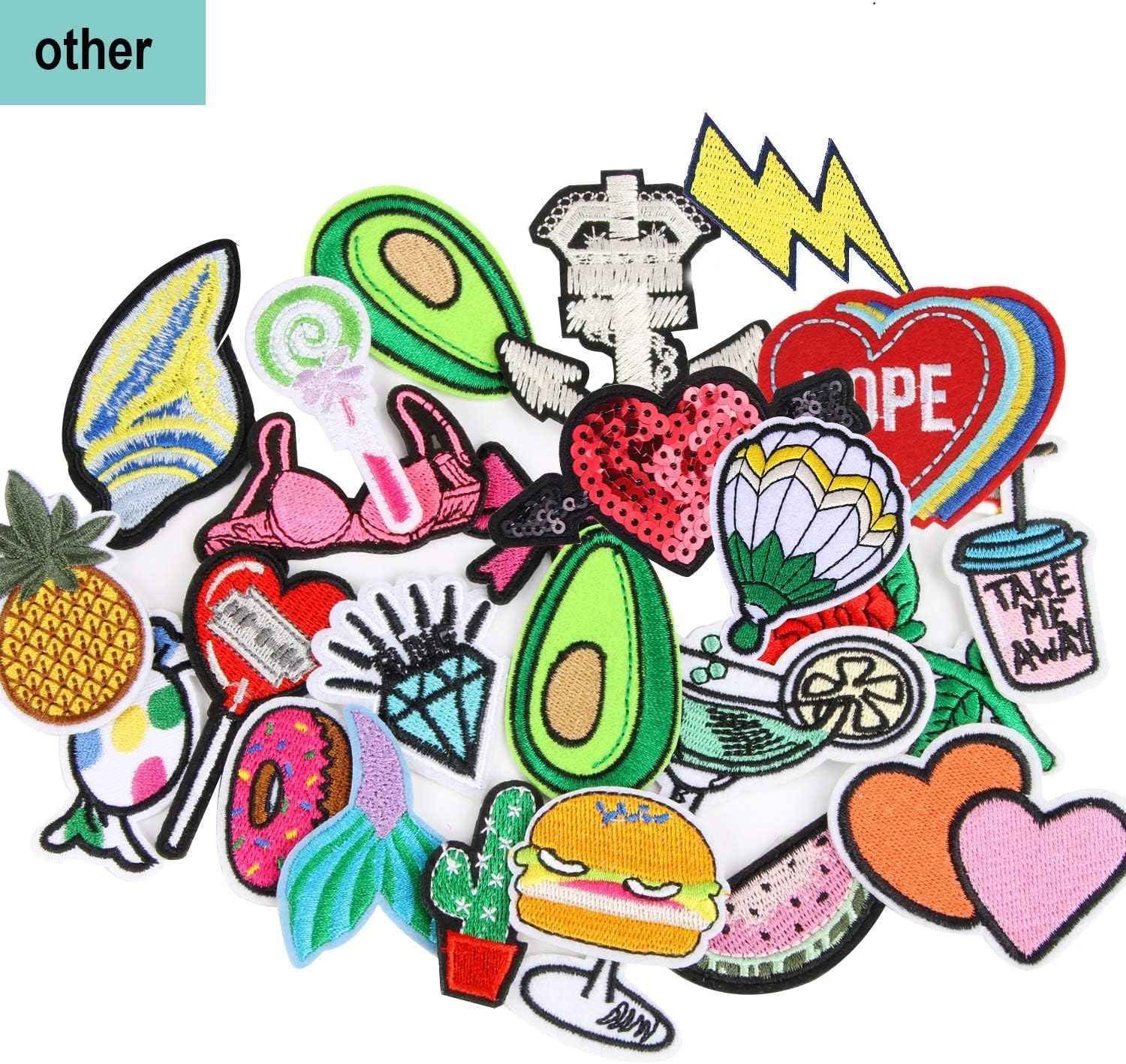 AUGSUN 36Pcs Random Assorted Iron on Patches for Clothing Sew Applique