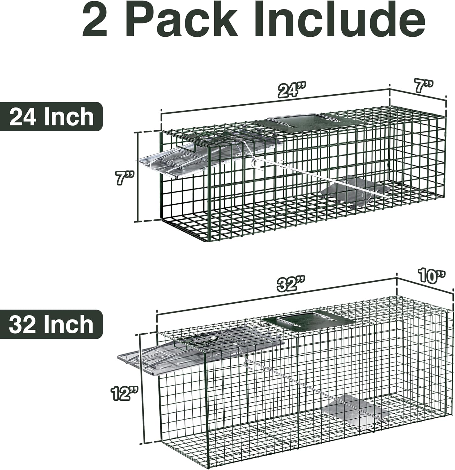 HOMESTEAD 2-Pack Live Animal Trap - Specialized for Raccoons, Opossums, Groundhogs, Skunks, Feral Cats, Squirrels - Heavy Duty Steel Traps, 1-Door, Green, Humane Catch & Release Animal Trap,89-302