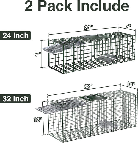 HOMESTEAD 2-Pack Live Animal Trap - Specialized for Raccoons, Opossums, Groundhogs, Skunks, Feral Cats, Squirrels - Heavy Duty Steel Traps, 1-Door, Green, Humane Catch & Release Animal Trap,89-302