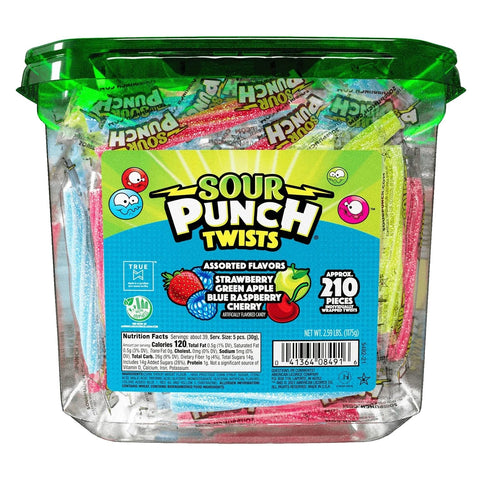 Sour Punch Twists, Sour Candy 6" Individually Wrapped Chewy Candy, 4 Assorted Fruity Flavors