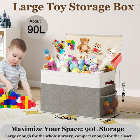 Large Toy Storage Box with Lid, Toy Chest with Divider, Foldable Organizer