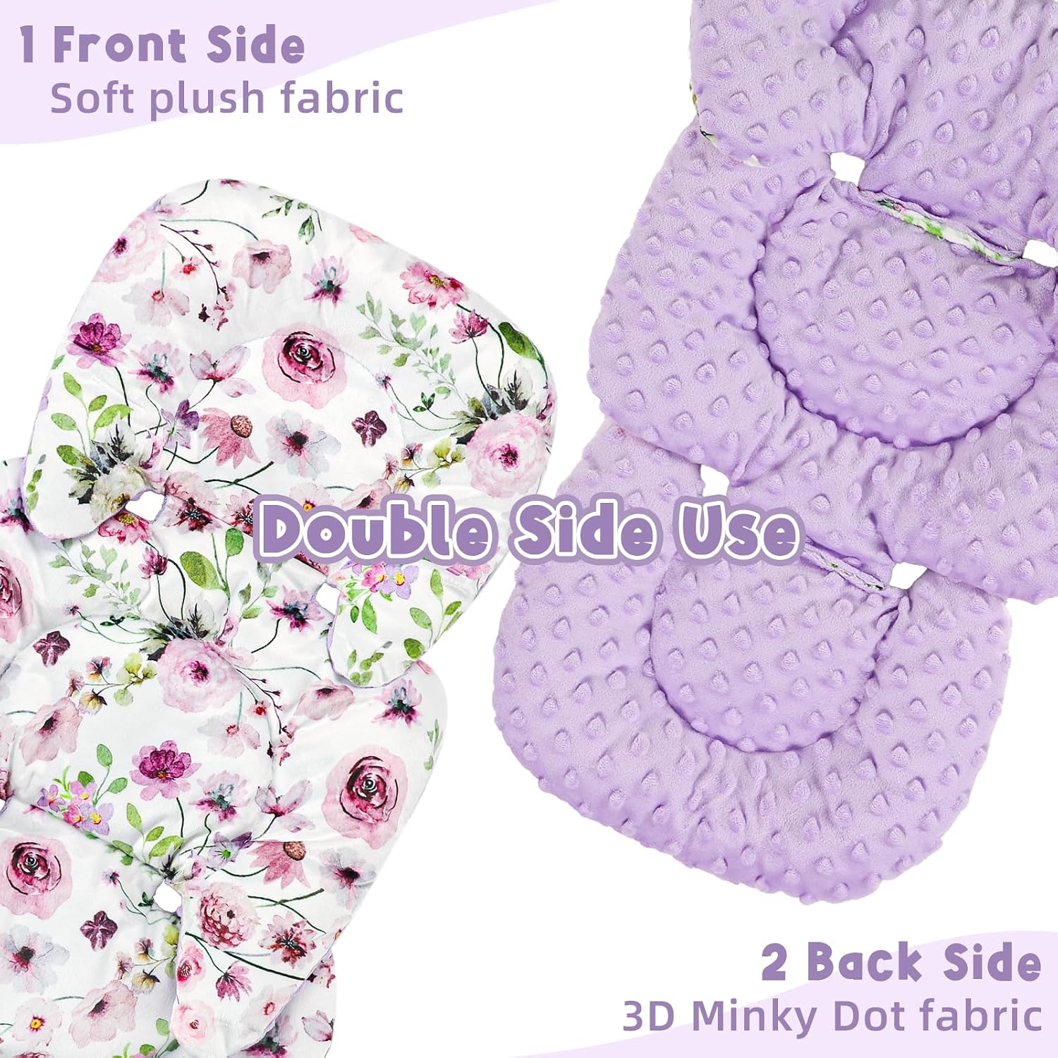 GFU Infant Car Seat Insert Head and Body Support with 2 Strap Pads Purple