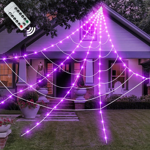 250 LED Halloween Spider Web Light, 200" Large Light Up Spider Web