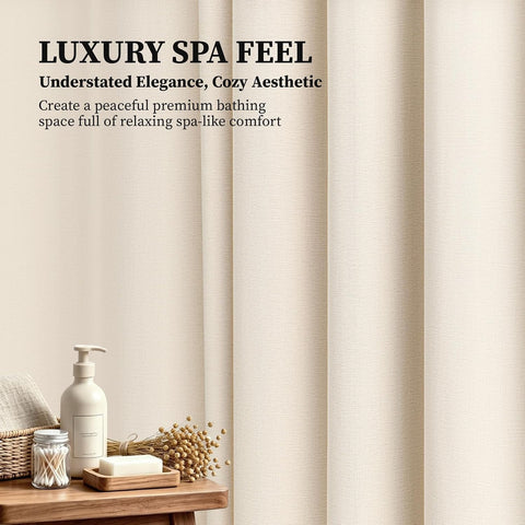 BTTN Beige Linen Textured Waterproof Cloth Shower Curtain Set, 72x72, Cream