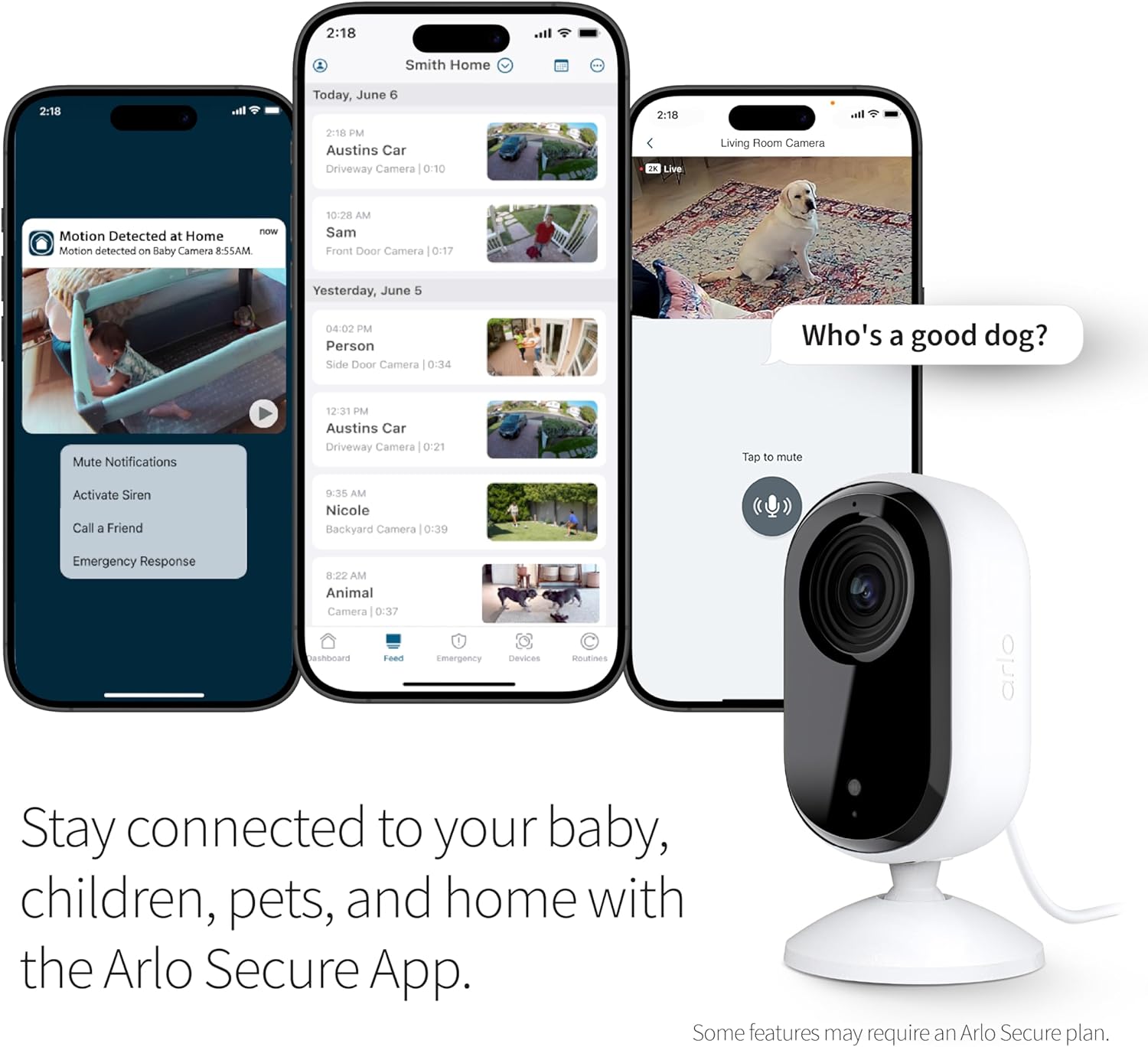 Arlo Essential Indoor Security Camera 2K (2nd Gen, 2023 Release) - Wired Plug-in Power, Person Recognition, Animal Detection, 1-Month Trial of Secure Plan, Automated Privacy Shield, 1 Cam, White