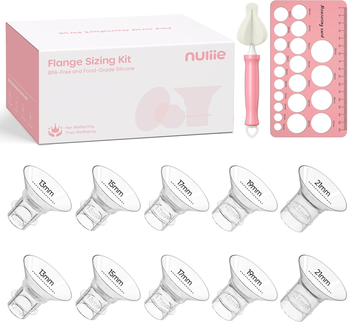 Nuliie Silicone Flange Inserts 13/15/17/19/21mm 10PCS for 24mm Breast Pump