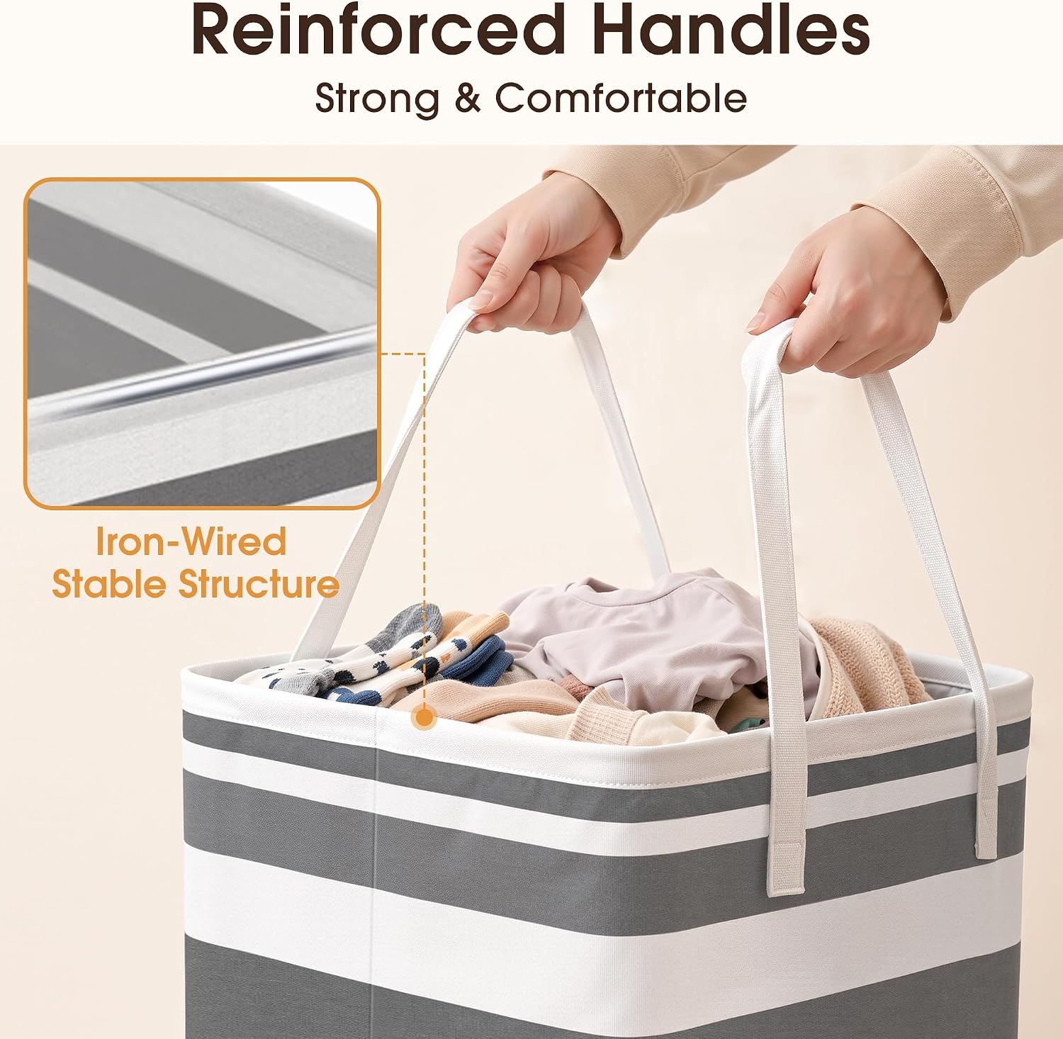 HomeHacks 2 Pack Large Laundry Baskets, Laundry Hampers Bags (Grey 75Lx2)