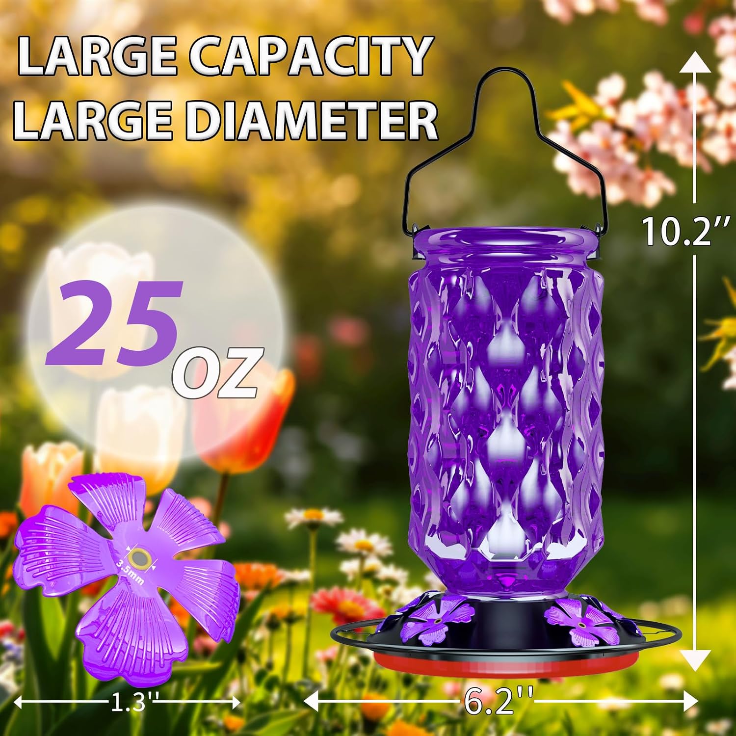 Glass Hummingbird Feeder for Outdoors,25 OZ Bird Nectar High Capacity