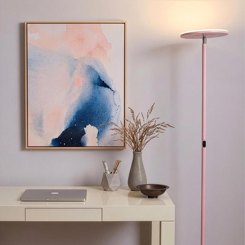 Brightech Sky LED Floor lamp, Torchiere Super Bright Floor Lamp for Living Room Decor & Office - Dimmable, Tall Standing Lamp with Warm Light for Bedroom & Reading - Matte Pink