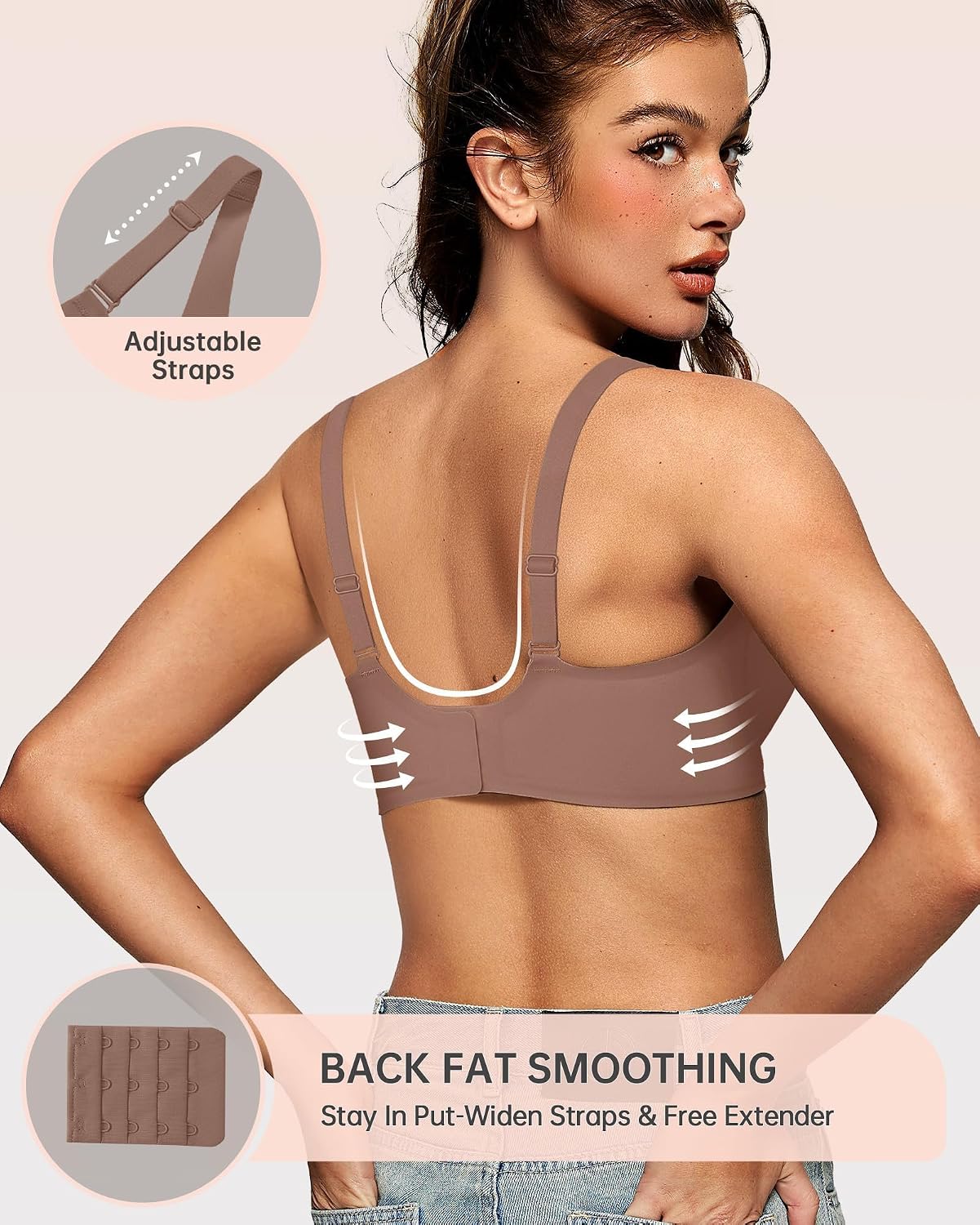 OEAK Womens Jelly Bras Wireless Deep V Comfy Push Up Tshirt Bras COF XXL+