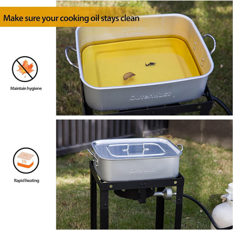 OuterMust 58,000 BTU Outdoor Fish Fryer with Baskets and Lid, 18 Qt. Propane Deep Fryer and 2 Inner Baskets, Ideal for Frying Fish, Chicken Wings, French Fries