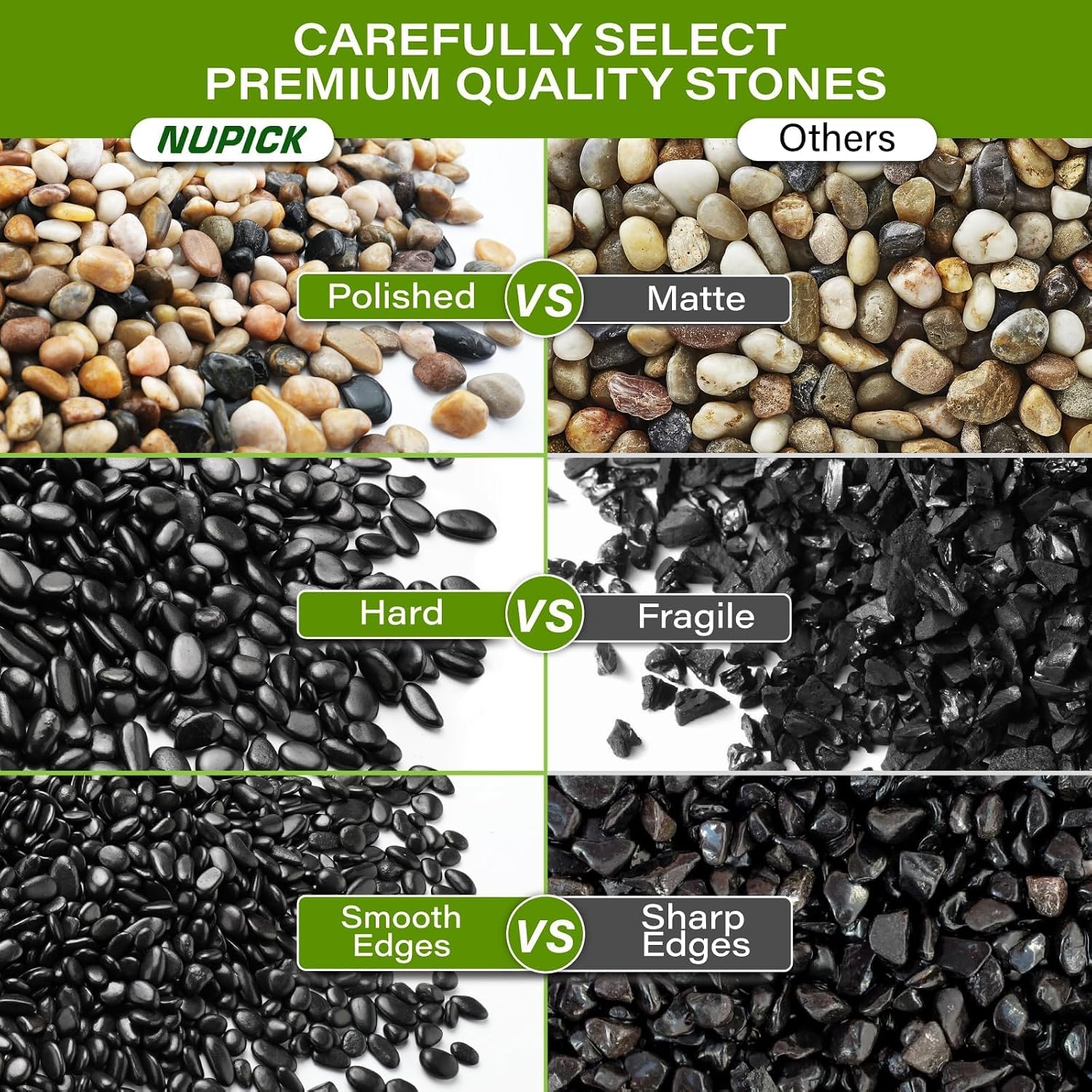 NUPICK 6lb River Rocks for Plants Indoor, Black Pebbles for Vases Fillers