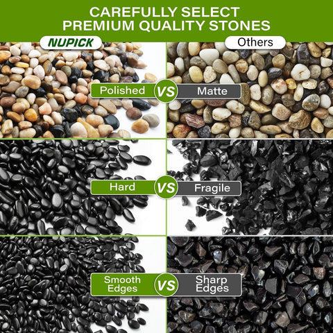 NUPICK 6lb River Rocks for Plants Indoor, Black Pebbles for Vases Fillers