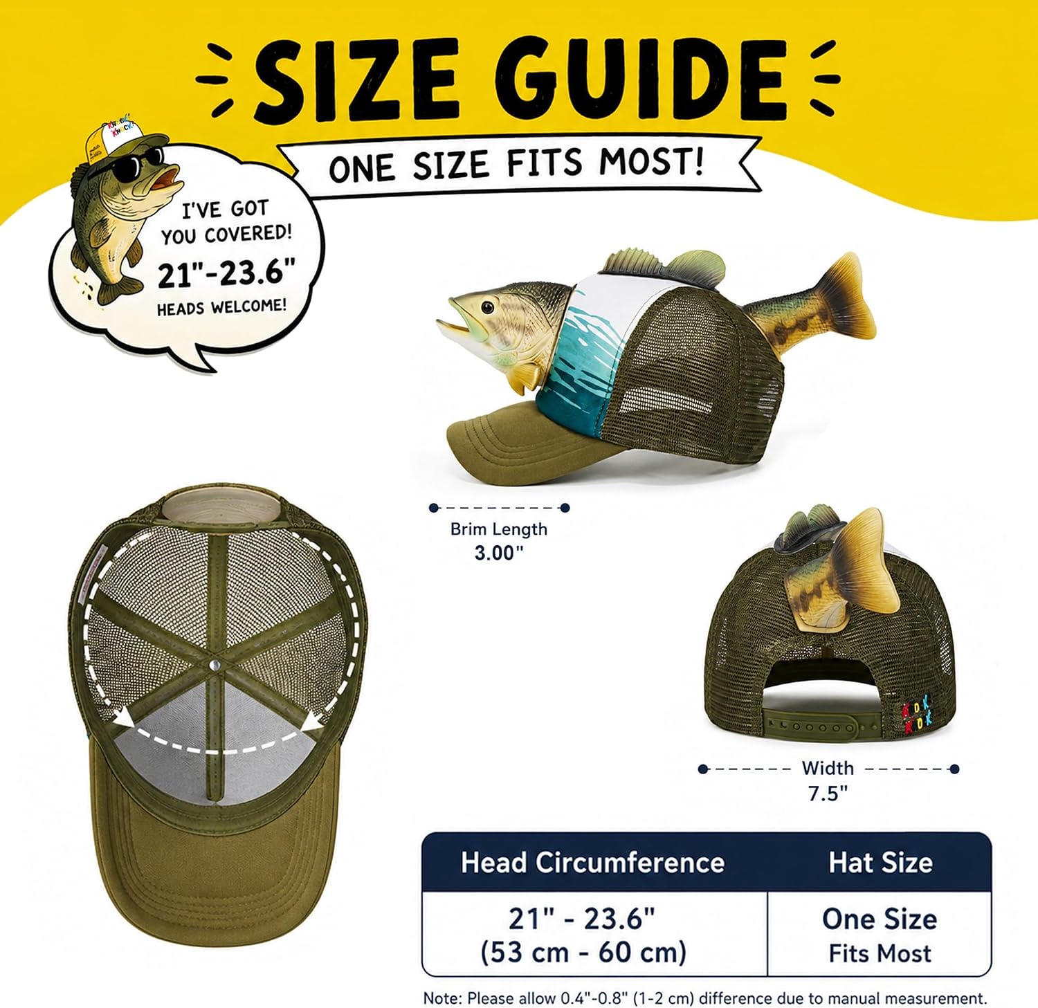 3D Rainbow Trout Hat, Funny Novelty Mesh Snapback Cap for Men & Women