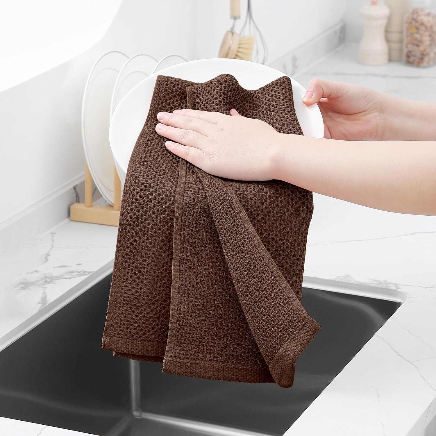 Homaxy 100% Cotton Waffle Weave Kitchen Dish Towels 6-Pack, Coffee