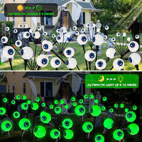 4 Pack Halloween Decorations Outdoor 24 LED Green Solar Eyeball Lights