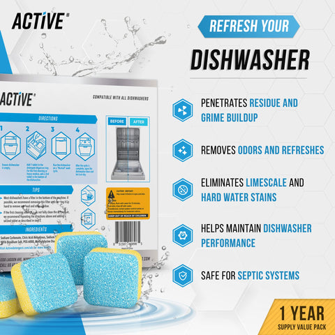 Washing Machine And Dishwasher Cleaning Tablets Bundle - Includes 12 Month Supply Dishwasher Cleaner Deodorizer & Washing Machine Descaler Deep Cleaning Tablets - 48 Tablet Set