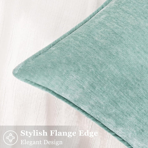 decorUhome Chenille Aqua Haze Velvet Throw Pillow Covers 18x18 Set of 2