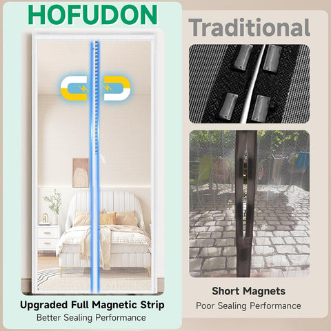 HOFUDON Heavy Duty Magnetic Screen Door, Fits 36 x 80 Inch Doors, White
