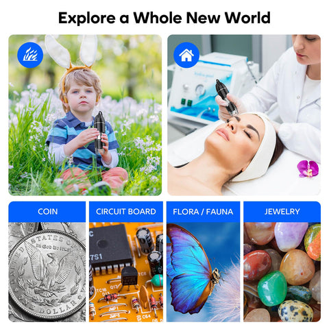 USB Digital Microscope, 50x-1600x Magnification Handheld, 1440P HD 8 LED Lights, Portable Microscope Compatible with iOS and Android Devices, 2MP Portable Microscope Camera for Adults, Kids