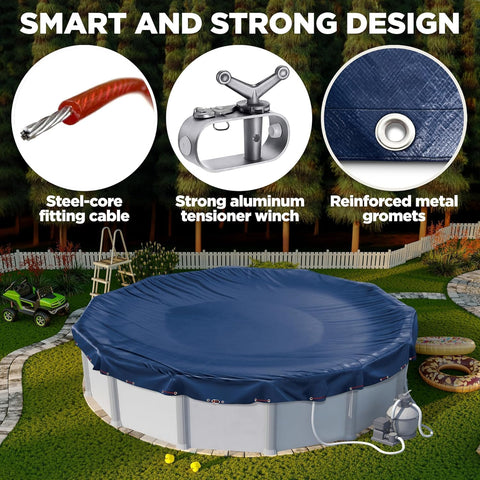 28 ft Round Pool Cover for Above Ground Pools, Above Ground Pool Cover, Swimming Pool Cover, Winter Pool Cover, Keeps Out Debris, Cold and UV Resistant, Supreme Mesh, Navy Blue