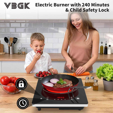 VBGK Single Burner Electric Cooktop,110V 1800W Electric Stove Top with LED Touch Control,10 Power Levels, 4HTimer, Safety Lock, portable cooktop Overheat protection