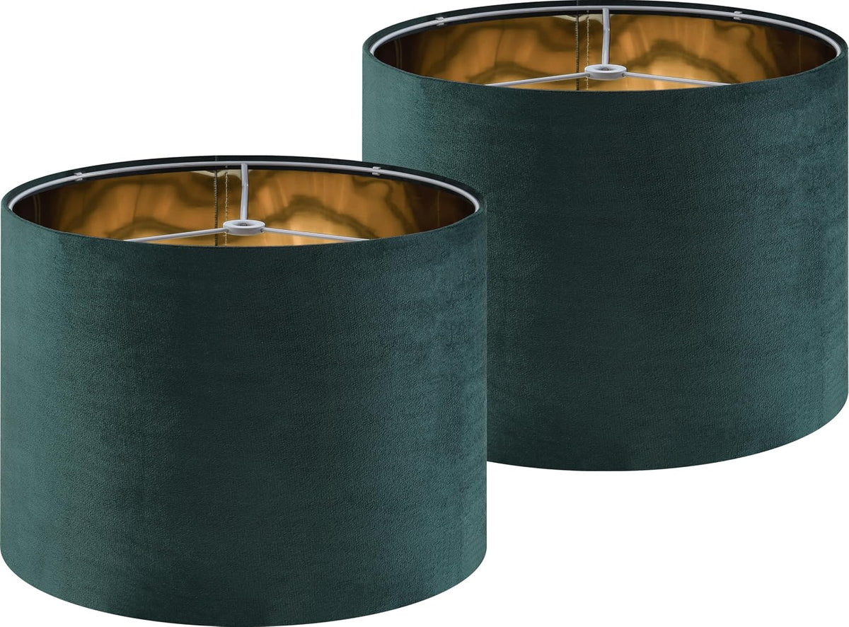 GO&SO Green Velvet Lampshades Set of 2, 16" x 16" x 10", Large Drum
