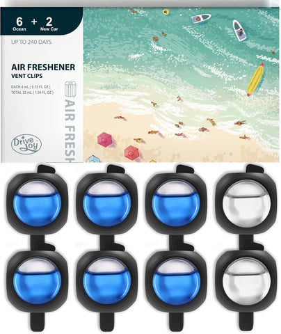 DRIVEJOY Car Air Freshener Vent Clips, 8 PK, 6 Ocean, 2 New Car Scent, Long Lasting Air Fresheners for Men & Women, Up to 240 Days, Odor Eliminator