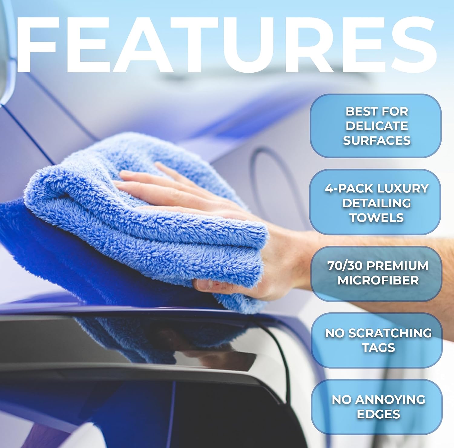 The Rag Company Eagle Edgeless 500 Detailing Towel, 16x16 in, 4-Pack