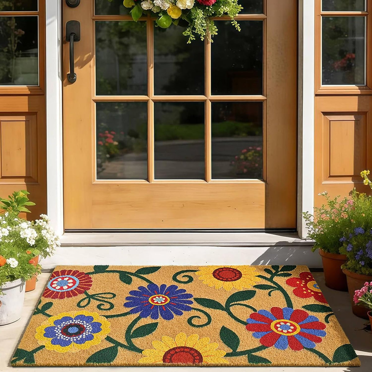 Daisy Floral Front Door Mat Non-Slip Welcome Doormat, 17x29 in