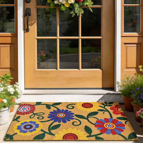 Daisy Floral Front Door Mat Non-Slip Welcome Doormat, 17x29 in