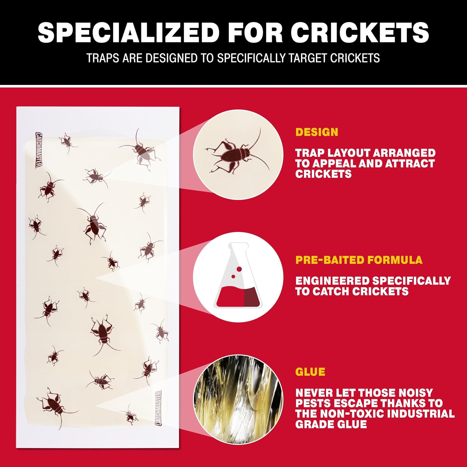Catchmaster Cricket XL Giant Glue Boards 6-Pk, Adhesive Bug Catcher Cricket Traps Indoor, Sticky Trap for Inside Your Home, Bulk Insect Killer, Insect Traps for House & Garage, Pest Control for Home