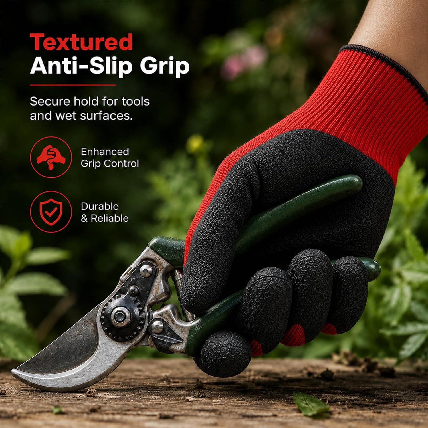 4 Pairs Red garden gloves work gloves with grip working gloves,Breathable latex dipped gloves,Suitable for garden weeding, construction, outdoor, warehouse handling, etc.