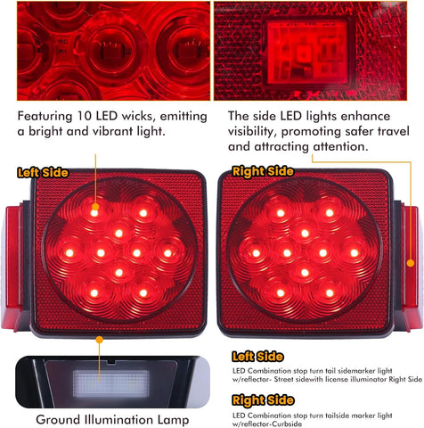 MAXXHAUL 70205 Trailer Light Kit - 12V All LED, Left and Right Waterproof Submersible for Trailers, Boat Trailer Truck Marine Camper RV Snowmobile, Red