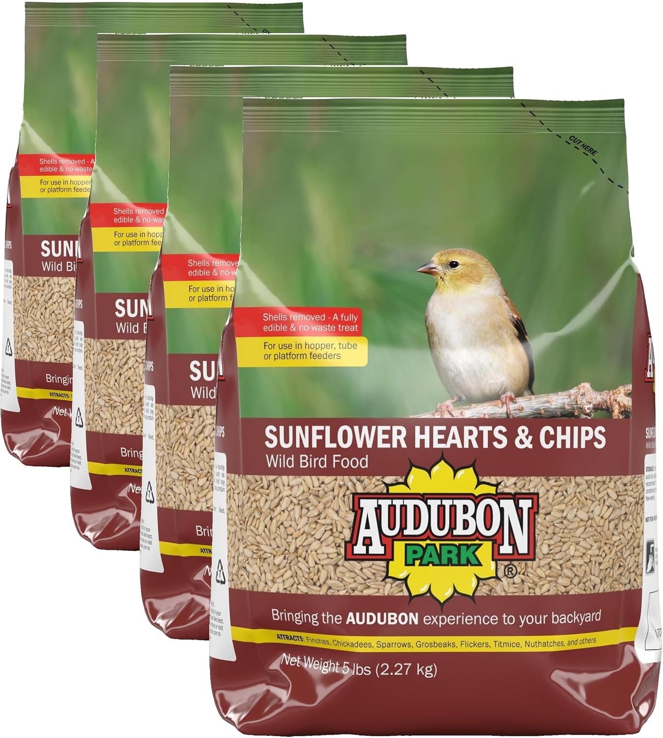 Audubon Park Sunflower Hearts & Chips Wild Bird Food, No Mess Sunflower Seeds for Birds, 5-Pound Bag (Pack of 4)