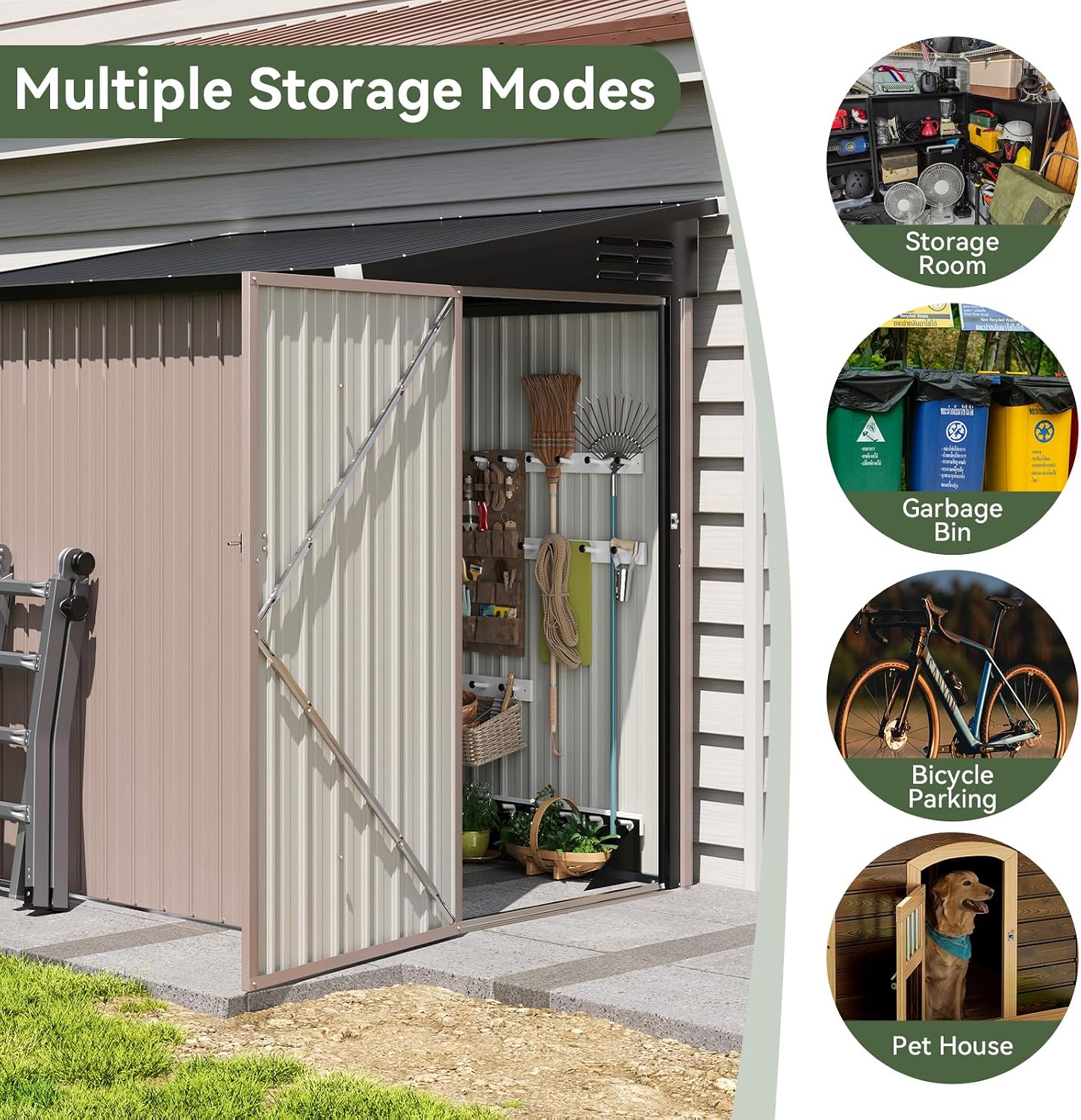 Aoxun 6' x 4' Lean to Shed Outdoor Steel Garden Utility Cabinet with Lockable Door Waterproof & Rust-Proof for Yard, Patio, Backyard (Brown)