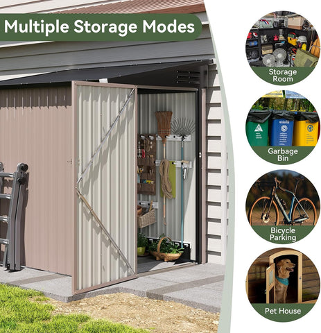 Aoxun 6' x 4' Lean to Shed Outdoor Steel Garden Utility Cabinet with Lockable Door Waterproof & Rust-Proof for Yard, Patio, Backyard (Brown)