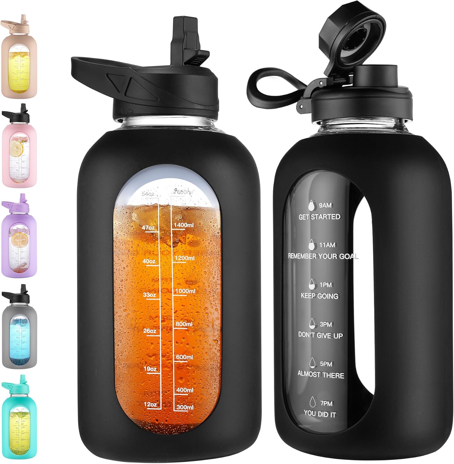 CIVAGO 64 oz Glass Water Bottle with Straw, Half Gallon Large Water Jug